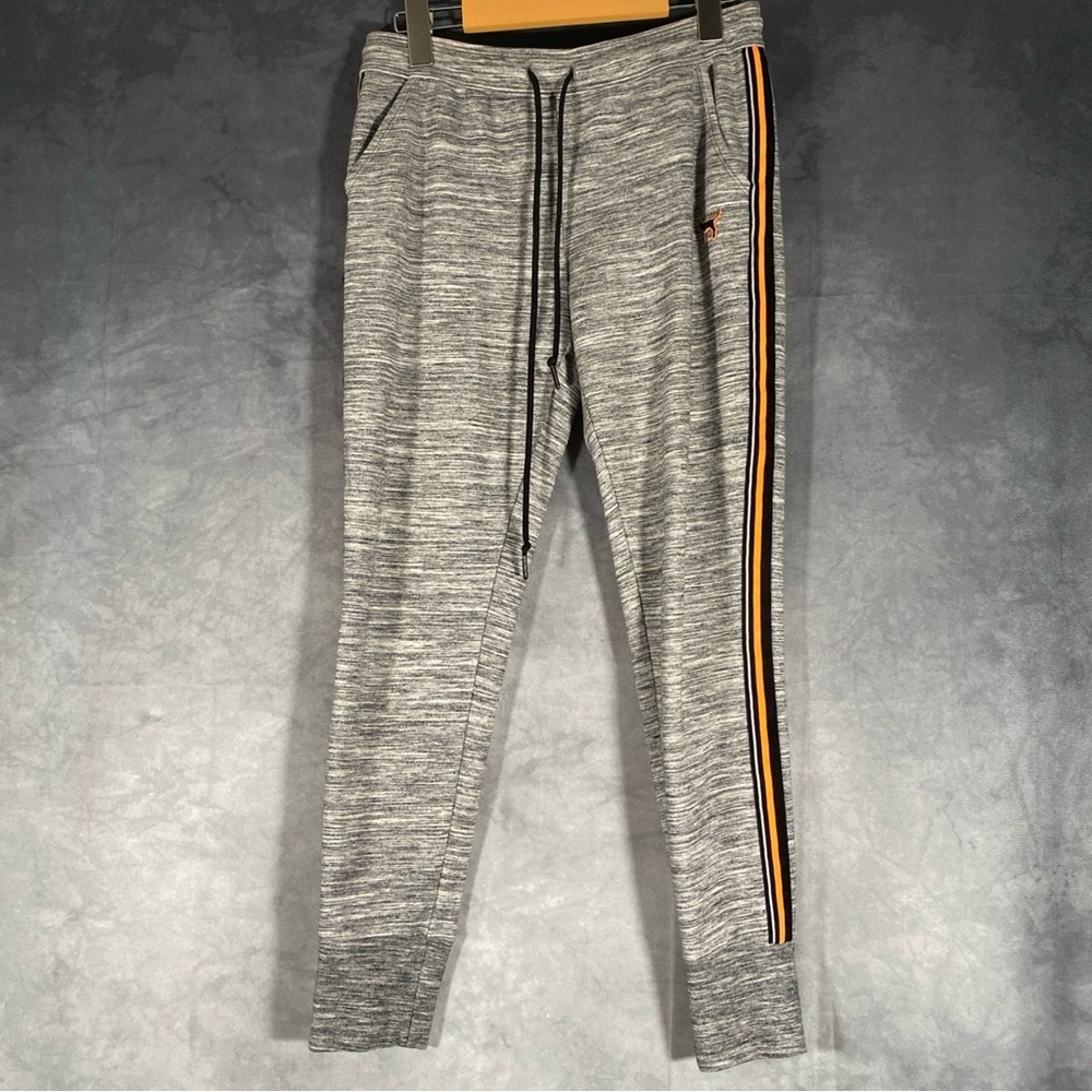 PINK Victoria Secret Grey Sweatpants Pockets S Orange Black Side Stripes Joggers